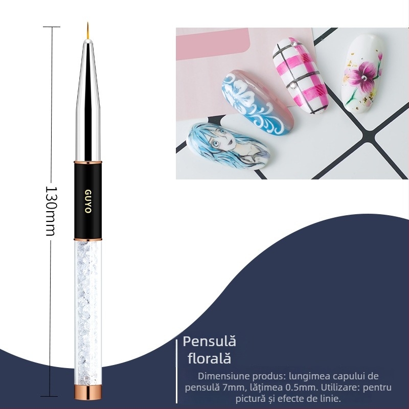 Set de pensule pentru unghii GUYO cu tijă diamantată, stilou Crystal și pensulă din păr de animal