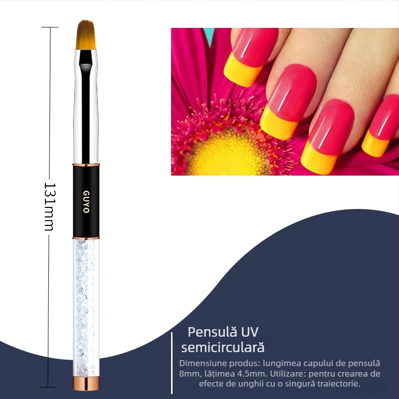 Set de pensule pentru unghii GUYO cu tijă diamantată, stilou Crystal și pensulă din păr de animal
