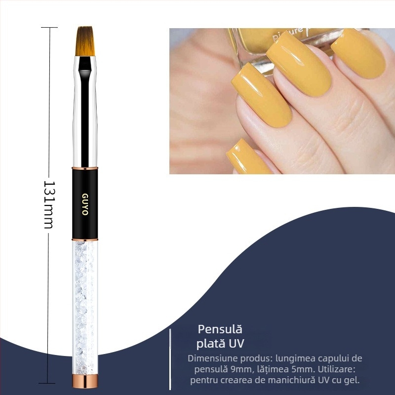 Set de pensule pentru unghii GUYO cu tijă diamantată, stilou Crystal și pensulă din păr de animal