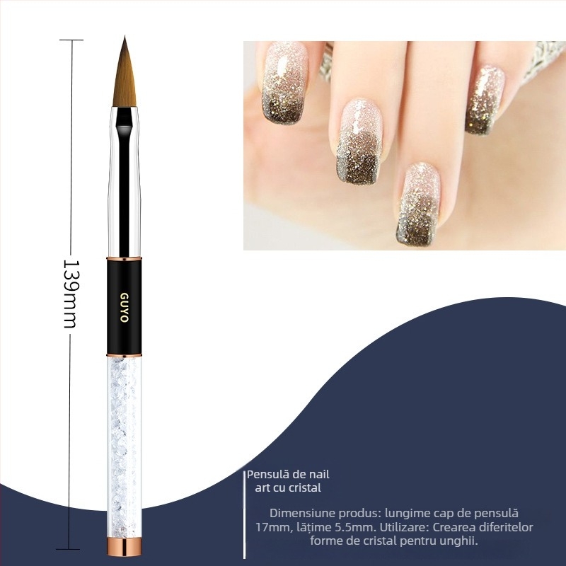 Set de pensule pentru unghii GUYO cu tijă diamantată, stilou Crystal și pensulă din păr de animal