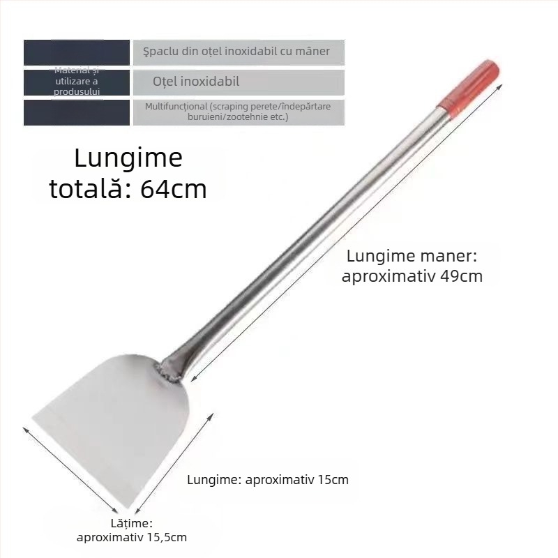 Lopată pentru pereți multifuncțională cu cuțit de chit — lamă din oțel inoxidabil, mâner din lemn extensibil