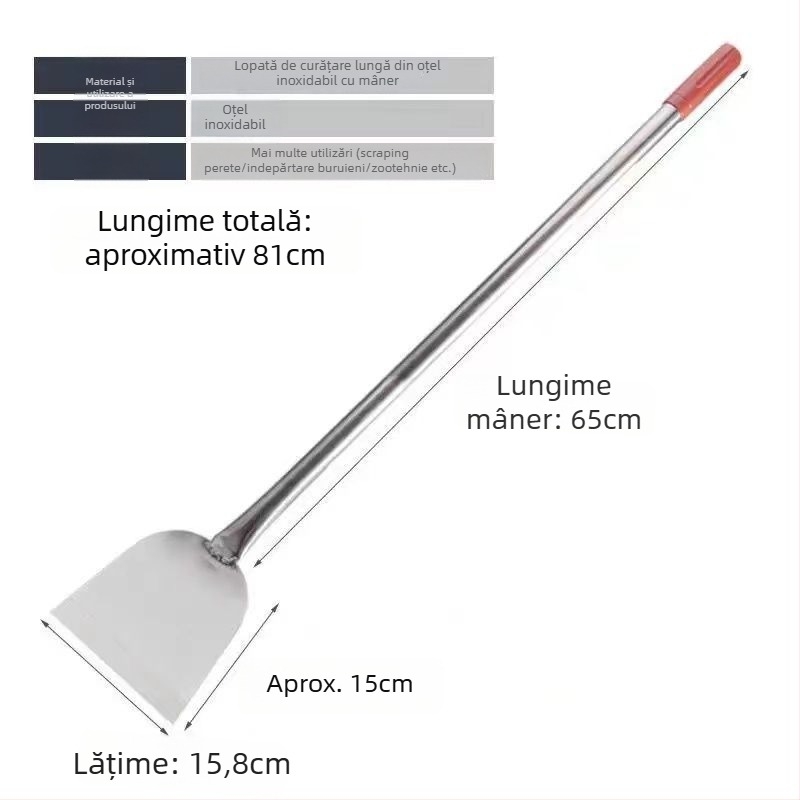 Lopată pentru pereți multifuncțională cu cuțit de chit — lamă din oțel inoxidabil, mâner din lemn extensibil