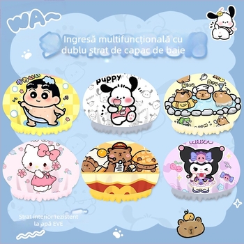 Șapcă de duș cu desene animate, impermeabilă, PVC, dublu strat, reutilizabilă, personalizare disponibilă