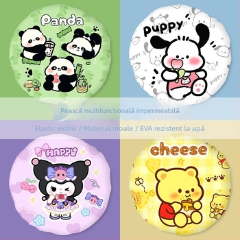 Șapcă de duș cu desene animate, impermeabilă, PVC, dublu strat, reutilizabilă, personalizare disponibilă