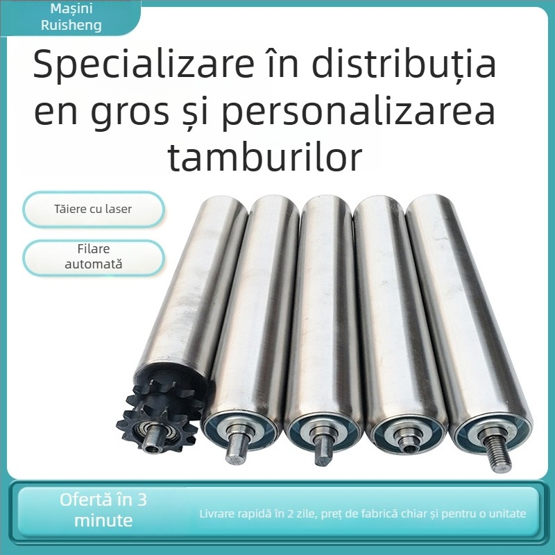 Role nemotorizate pentru linia de asamblare, cu tambur din oțel inoxidabil sau oțel carbon și ghidaj galvanizat