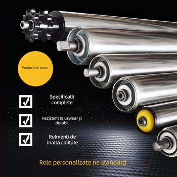 Rola din oțel inoxidabil, galvanizată 201/304, rezistentă la uzură, impermeabilă și rezistentă la coroziune, durată lungă de viață; potrivită pentru linii de asamblare, transportoare și mașini de tipărit