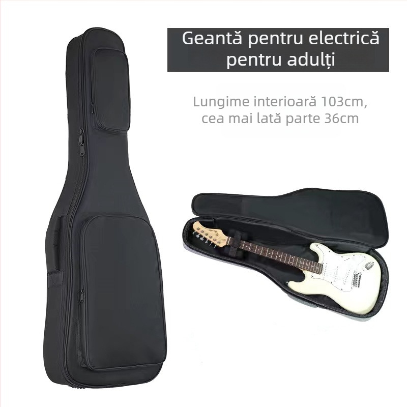 Geantă pentru chitară electrică și bas, întărită și căptușită, material Oxford, căptușeală din bumbac, rucsac cu curea de umăr curbată