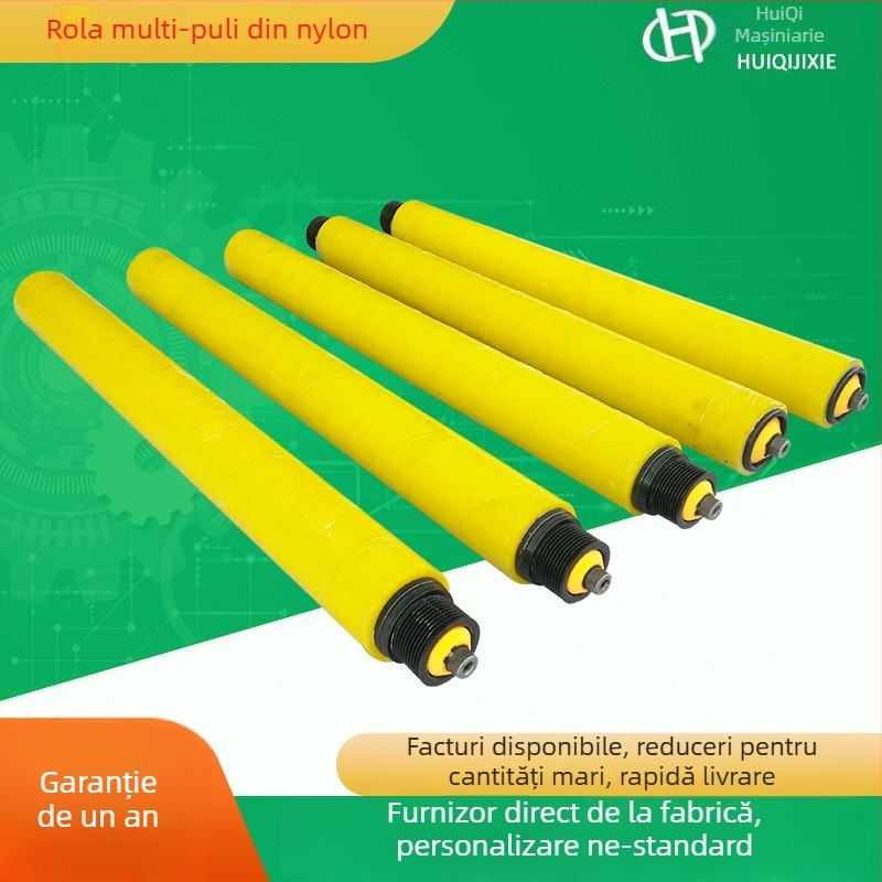 Rola nealimentată cu tambur din oțel inoxidabil, acoperire din cauciuc, finisaj galvanizat, destinată liniilor de asamblare, opțiuni personalizabile.