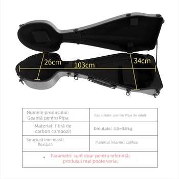 Carcasă pentru Pipa, cu roți și curele de umăr duble, ABS/PC material, impermeabilă, anti-seismic