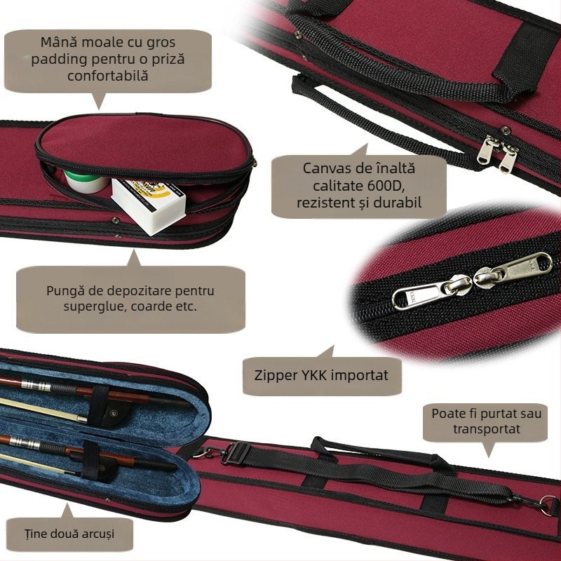 Geantă Violet pentru instrumente muzicale cu husă pentru arcușuri pentru vioară, violoncel și contrabass