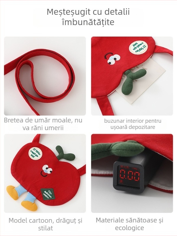 Geantă crossbody pentru copii pentru grădiniță - unisex, 100% bumbac, model cu fructe, lansare vară 2025