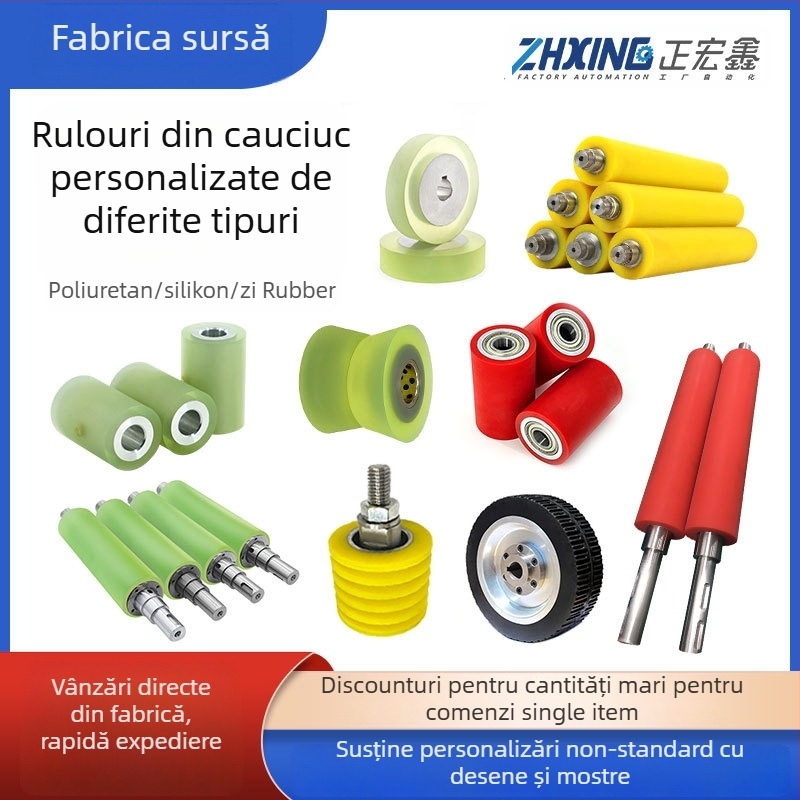 Rulă nealimentată, roată cu acoperire PU și cilindru din oțel carbon; rezistentă la uzură și la presiune, absorbție de șocuri și amortizare