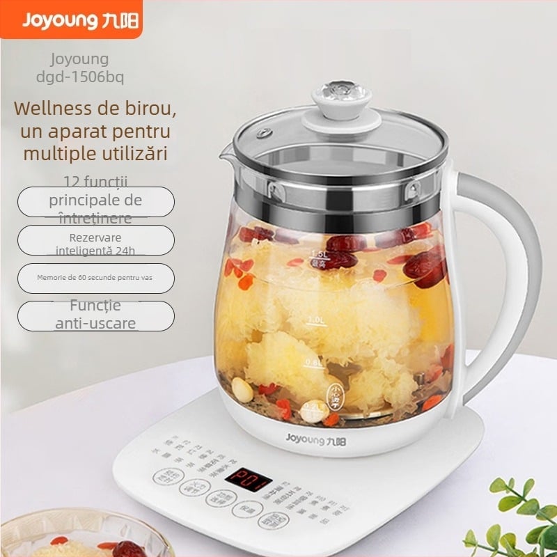 Joyoung DGD1506BQ Oală de sănătate pentru ceai cu corp din sticlă borosilicat, 1–1,5 L, 220 V, 500–1000 W, control prin microcomputer