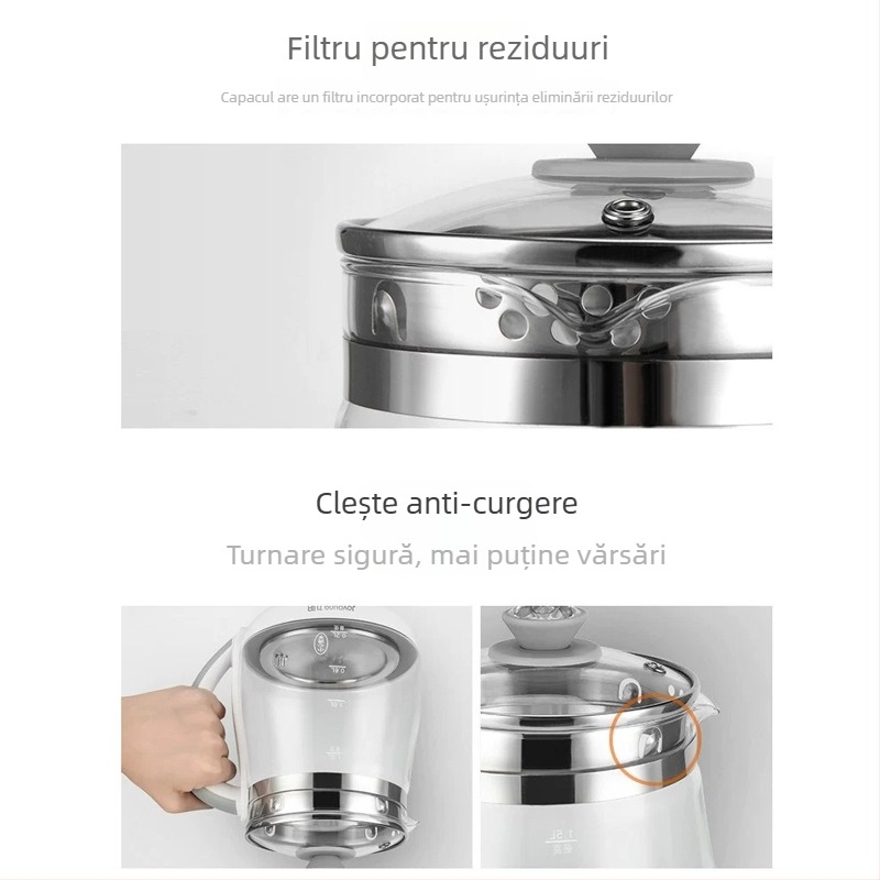 Joyoung DGD1506BQ Oală de sănătate pentru ceai cu corp din sticlă borosilicat, 1–1,5 L, 220 V, 500–1000 W, control prin microcomputer