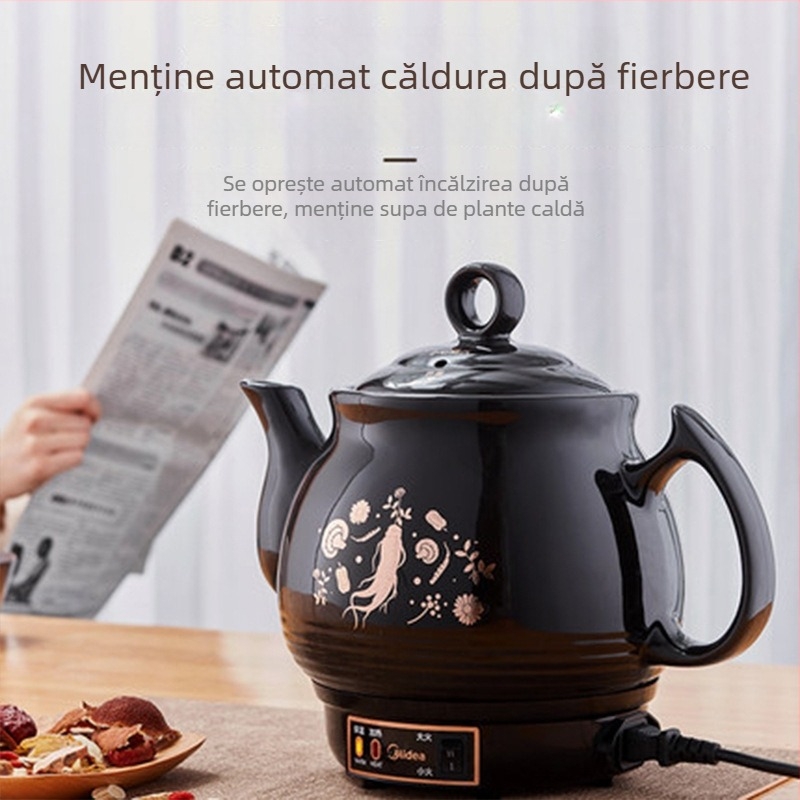 Oală electrică pentru decoct plante medicinale, cu interior ceramic, model MD-DG30E103, capacitate 2–3 L, 220V, 400–500W, control mecanic