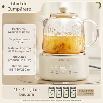 Ceainic de sănătate Little Bear YSH-P10Q7, 1 L, sticlă borosilicat, control microcomputer