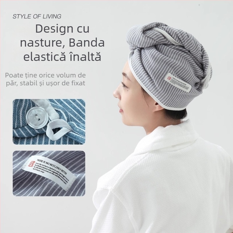 Șapcă de uscat părul, din bumbac 100%, 50–79 g, absorbție 0–5 s, 16 fibre