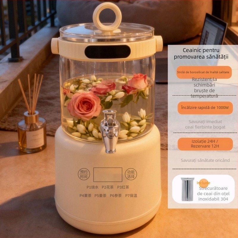 Ceainic de bucătărie de 3L, recipient multifuncțional cu compartiment detașabil, robinet, filtru și control digital al temperaturii