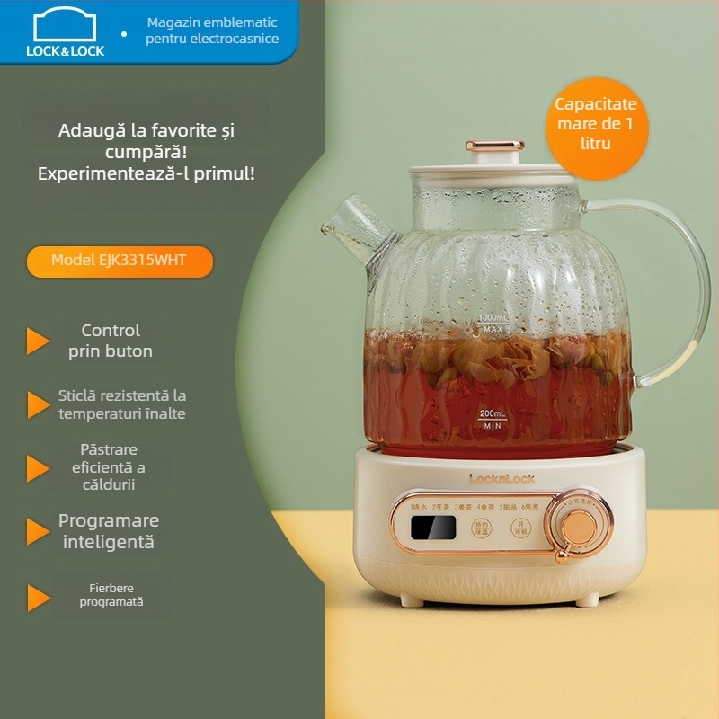 Ceainic de uz casnic, multifuncțional pentru prepararea ceaiului și fierberea apei, model EJK3315WHT, încălzire electrică