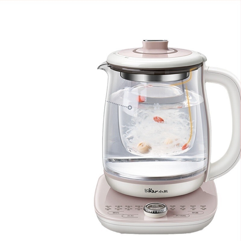 Little Bear YSH-C18S2 Oală de sănătate electrică pentru ceai cu vas de fierbere, 1.5–2 L, 220 V, 500–1000 W, Carcasă din sticlă borosilikat, Control prin buton, Termostat electronic