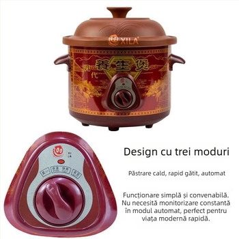 Oală electrică de sănătate, din lut Zisha, capacitate 3-4 L, 220 V, 235W/120W, control mecanic