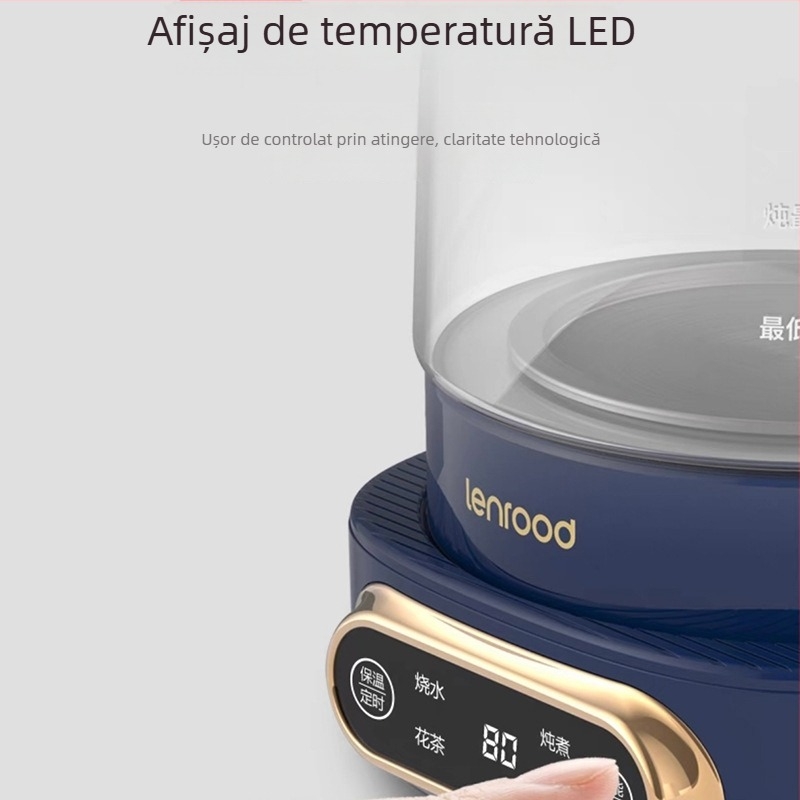 LR-019 Linglu Health Pot, 0.8L, corp din sticlă, control tactil, termostat electronic, 500–1000W
