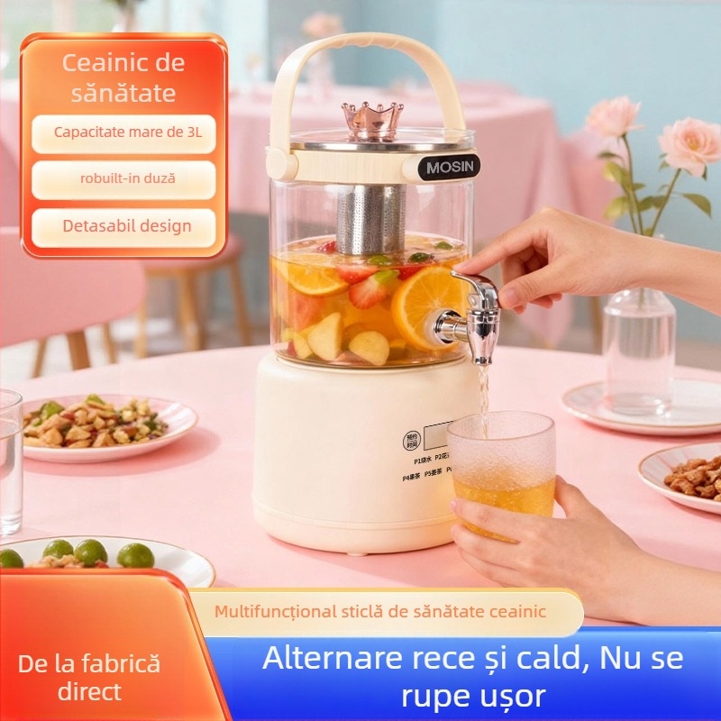 Pot de sănătate pentru ceai 2–3L, corp din sticlă borosilicată, 800W la 220V, control prin atingere