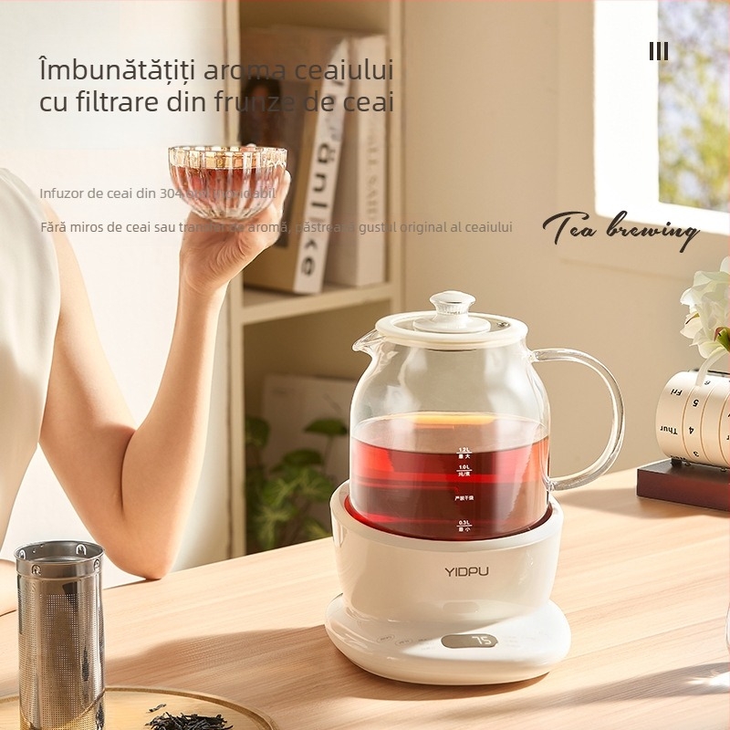 Yidepu Oală de Sănătate din Sticlă Integrală pentru Fierbere și Infuzare de Ceai, Ceainic Multifuncțional pentru Birou, cu Control Tactil și Reglare a Temperaturii