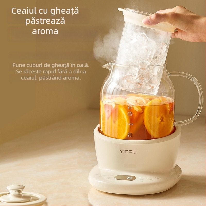 Yidepu Oală de Sănătate din Sticlă Integrală pentru Fierbere și Infuzare de Ceai, Ceainic Multifuncțional pentru Birou, cu Control Tactil și Reglare a Temperaturii