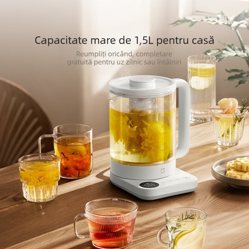 Ceainic electric pentru sănătate N1, 1,5 L, corp din sticlă, 220V, 1000W+, termostat digital