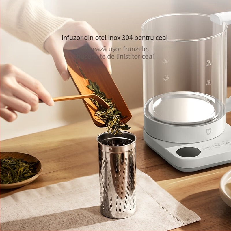 Ceainic electric pentru sănătate N1, 1,5 L, corp din sticlă, 220V, 1000W+, termostat digital