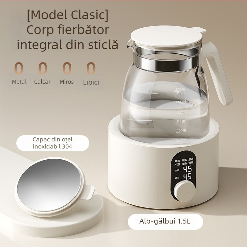 Health Pot din sticlă, multifuncțional pentru casă și birou, fierbător compact cu termostat digital pentru apă și ceai de flori