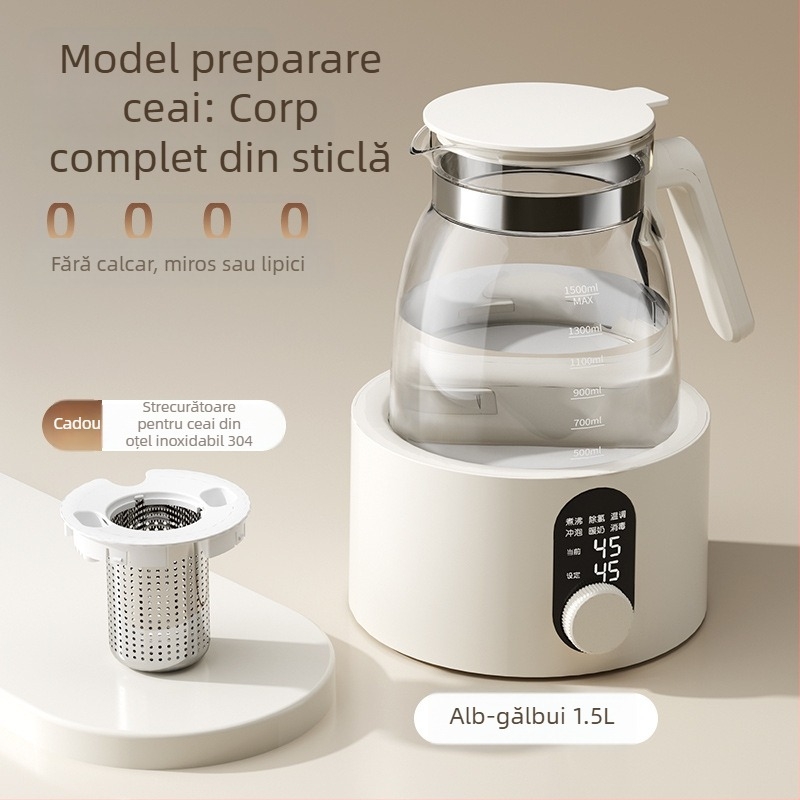 Health Pot din sticlă, multifuncțional pentru casă și birou, fierbător compact cu termostat digital pentru apă și ceai de flori