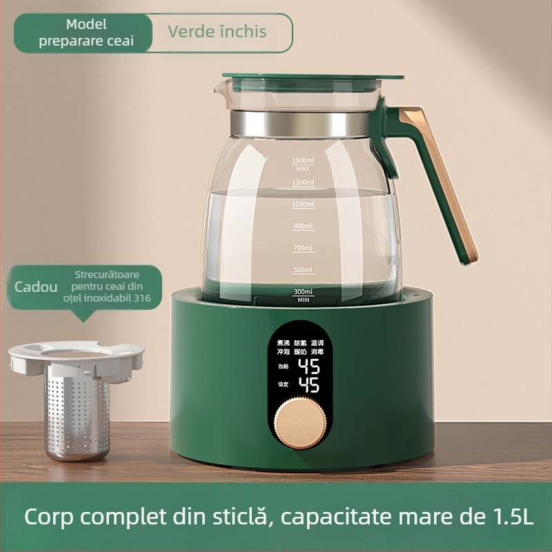 Health Pot din sticlă, multifuncțional pentru casă și birou, fierbător compact cu termostat digital pentru apă și ceai de flori