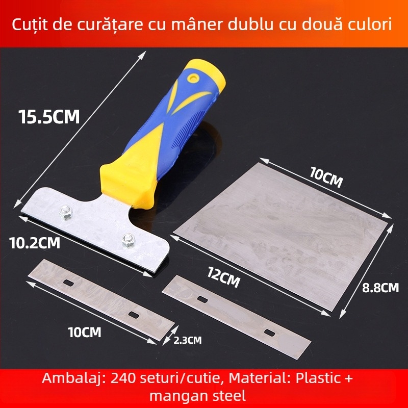 Cuțit pentru chit cu mâner din plastic, lamă plată pentru îndepărtarea vopselei și a adezivului pe plăci ceramice