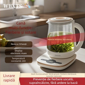 Pot sănătate din sticlă pentru ceai, capacitate 1.8 L, corp din sticlă borosilicat, 800W, 220V, control prin atingere