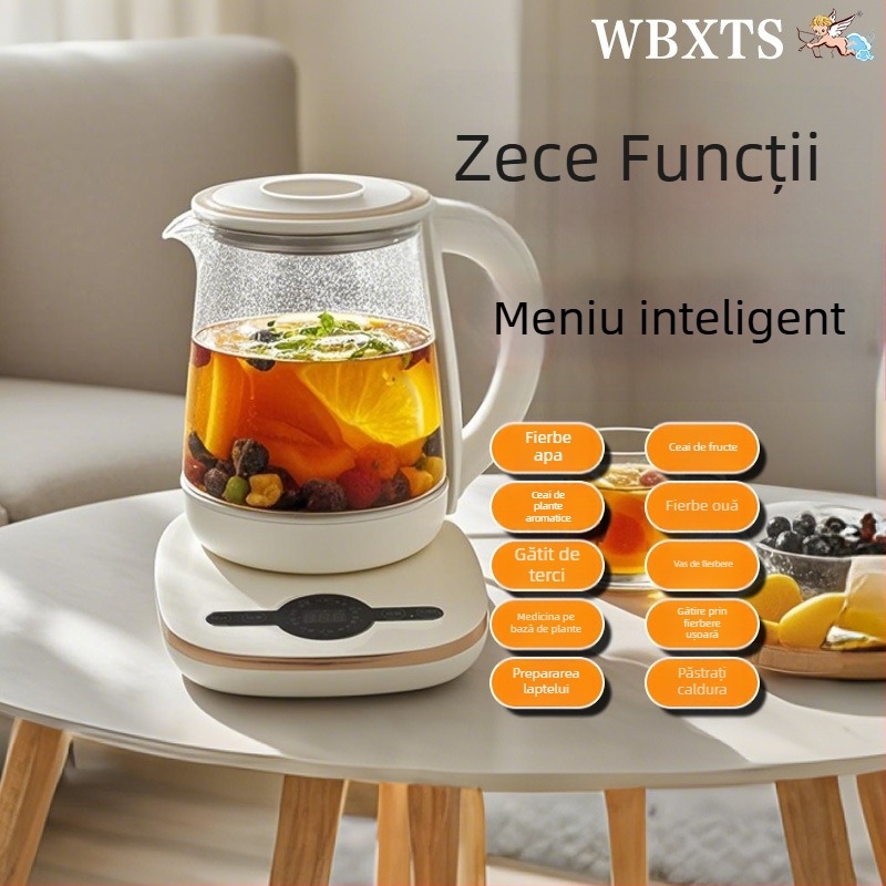 Pot sănătate din sticlă pentru ceai, capacitate 1.8 L, corp din sticlă borosilicat, 800W, 220V, control prin atingere