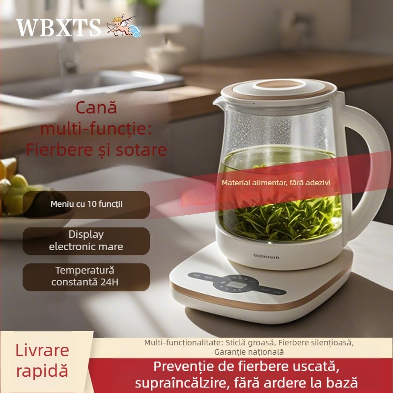 Pot sănătate din sticlă pentru ceai, capacitate 1.8 L, corp din sticlă borosilicat, 800W, 220V, control prin atingere