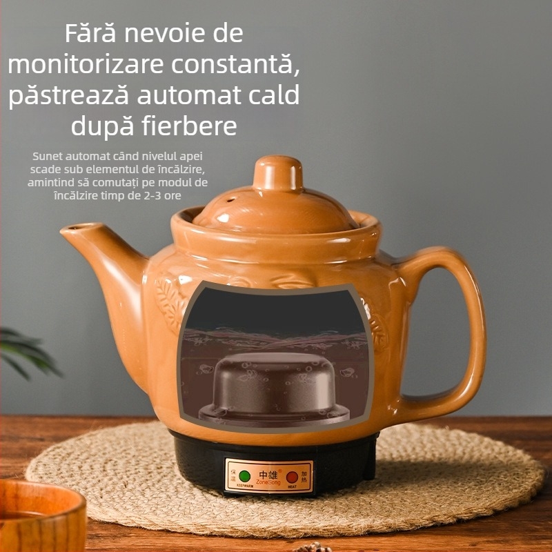 Vas de decoct pentru medicina tradițională chineză, corp din lut mov, vas intern ceramic, capacitate 2–3 L, 220 V, 300-350 W