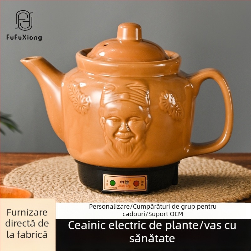 Vas de decoct pentru medicina tradițională chineză, corp din lut mov, vas intern ceramic, capacitate 2–3 L, 220 V, 300-350 W