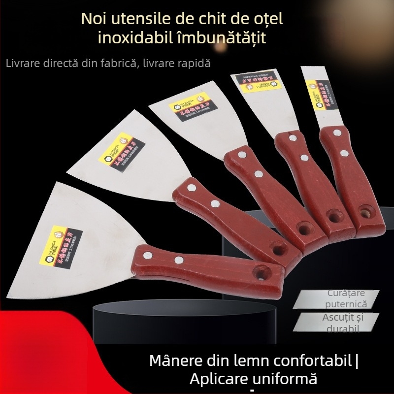 Cuțit de chit, lamă plată, cu canelură pe mâner, pentru chit și vopsire