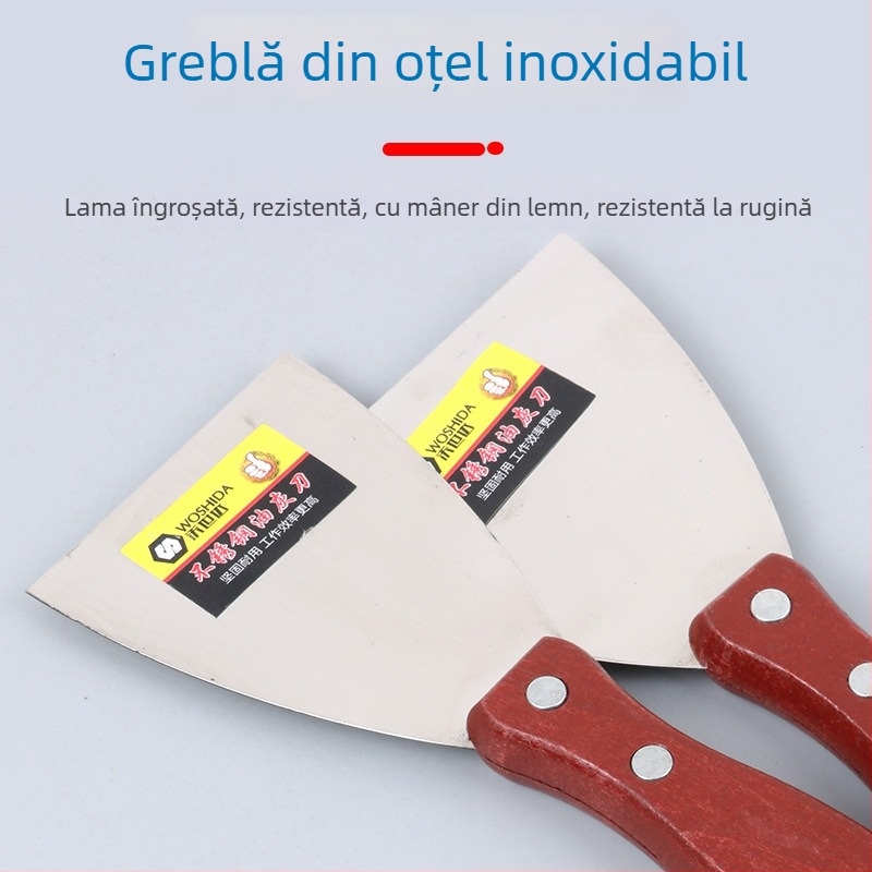 Cuțit de chit, lamă plată, cu canelură pe mâner, pentru chit și vopsire