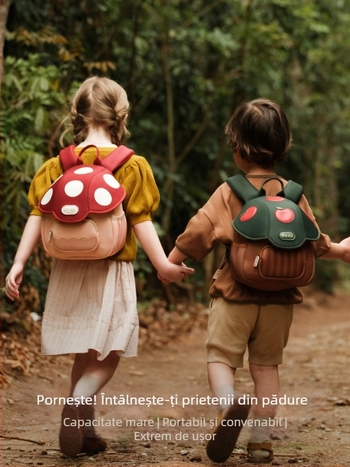 Rucsac pentru copii crossbody cu imprimeu ciupercă, poliester respirabil, design drăguț