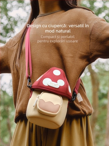 Rucsac pentru copii crossbody cu imprimeu ciupercă, poliester respirabil, design drăguț