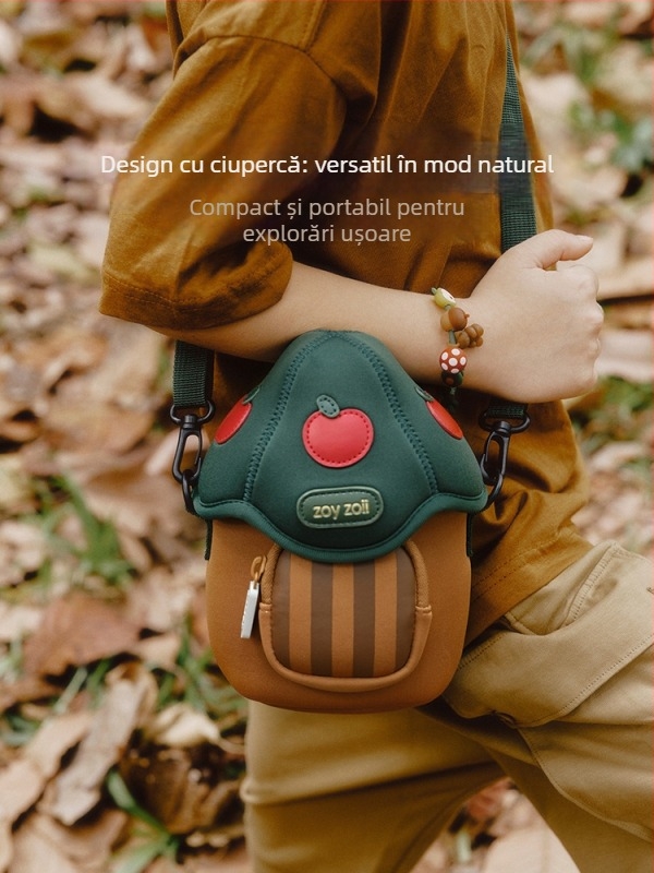 Rucsac pentru copii crossbody cu imprimeu ciupercă, poliester respirabil, design drăguț