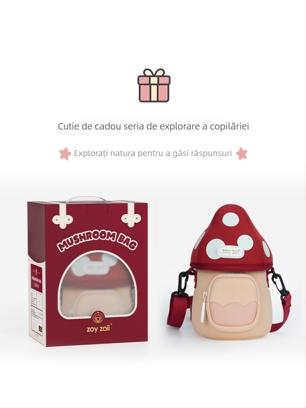 Rucsac pentru copii crossbody cu imprimeu ciupercă, poliester respirabil, design drăguț