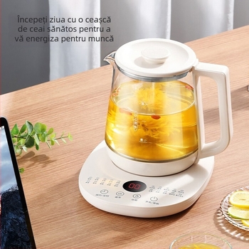 DK Oală inteligentă de sănătate pentru ceai și tocană — 1,5 L, sticlă borosilikat de înaltă calitate, 800W, control tactil, presetare programată