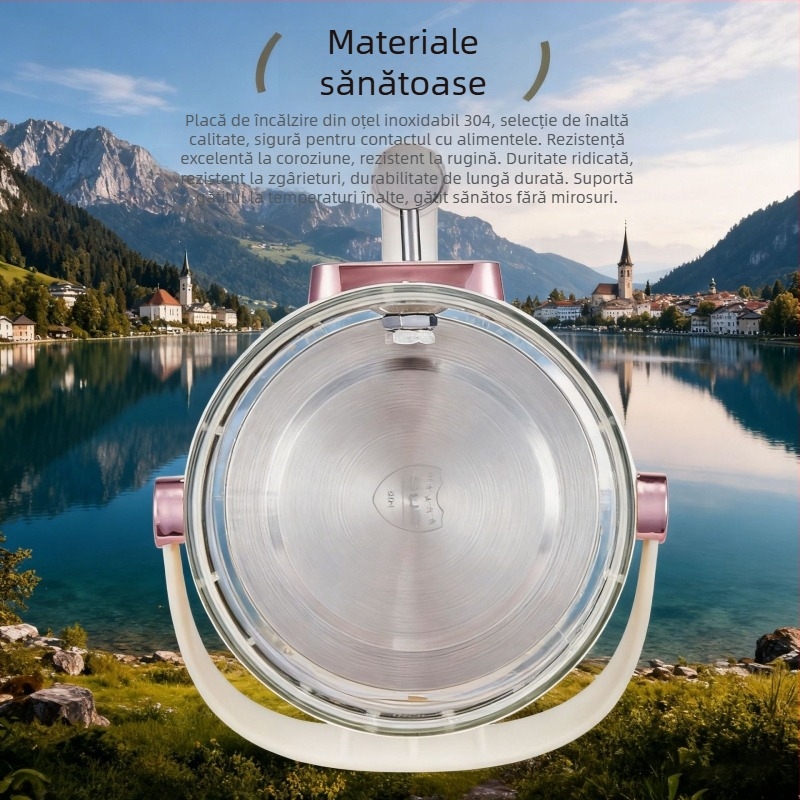Ceainic pentru sănătate cu temperatură constantă, corp din sticlă, capacitate mare 1,5–2 L, robinet, compartiment separat pentru ceai de flori, aparat de preparare ceai multifuncțional pentru infuzare și fierbere.