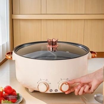 Oală electrică multifuncțională All-in-One pentru uz casnic, capacitate 4,1–6 l, vas interior din oțel inoxidabil, control cu buton rotativ, potrivită pentru grătar și shabu-shabu