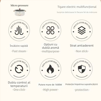 Oală electrică multifuncțională All-in-One pentru uz casnic, capacitate 4,1–6 l, vas interior din oțel inoxidabil, control cu buton rotativ, potrivită pentru grătar și shabu-shabu